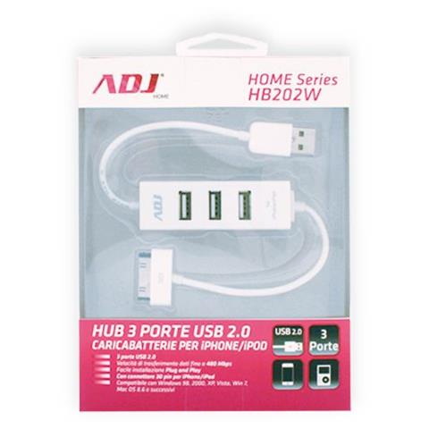Hub USB ADJ 3 Porte USB 2.0 Caricabatterie per iPhone / iPod Home Series Col. Bianco - Foto 1